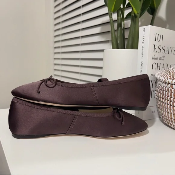 new LOEFFLER RANDALL Leonie satin bow ballet Mary Jane flats 7.5 brown - Picture 11 of 11
